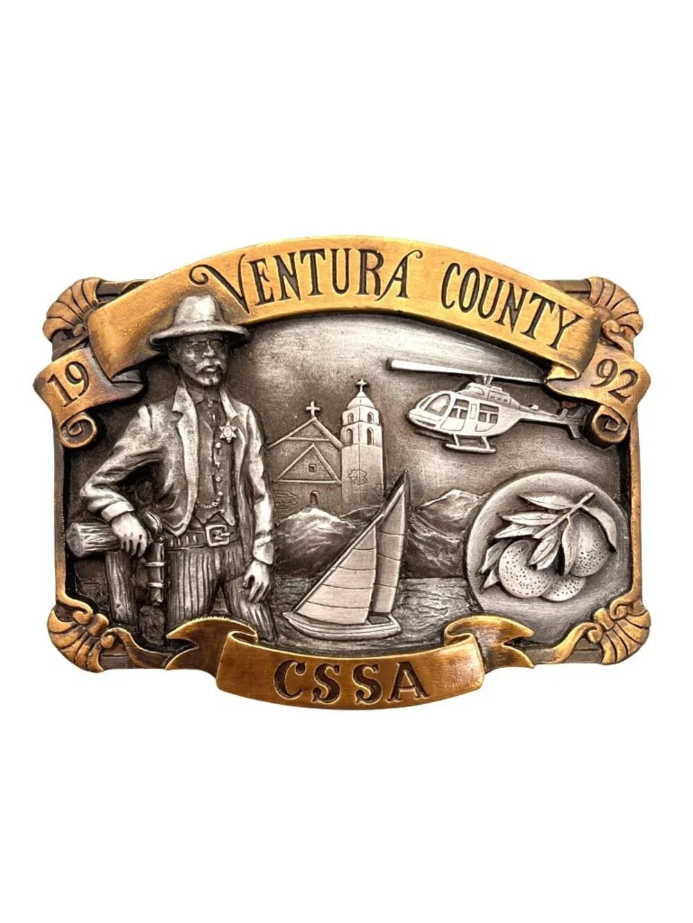 1992 Ventura County CSSA Sheriff Limited Edition Belt Buckle Bell Helicopter USA